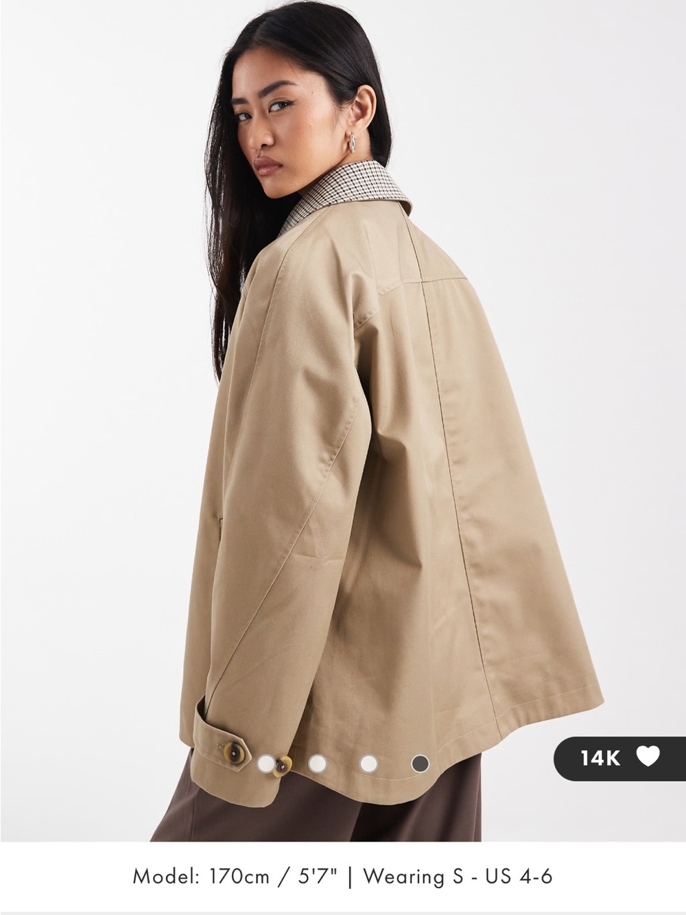 ASOS Design Tan Jacket with Plaid Collar Detail - Picture 4 of 10